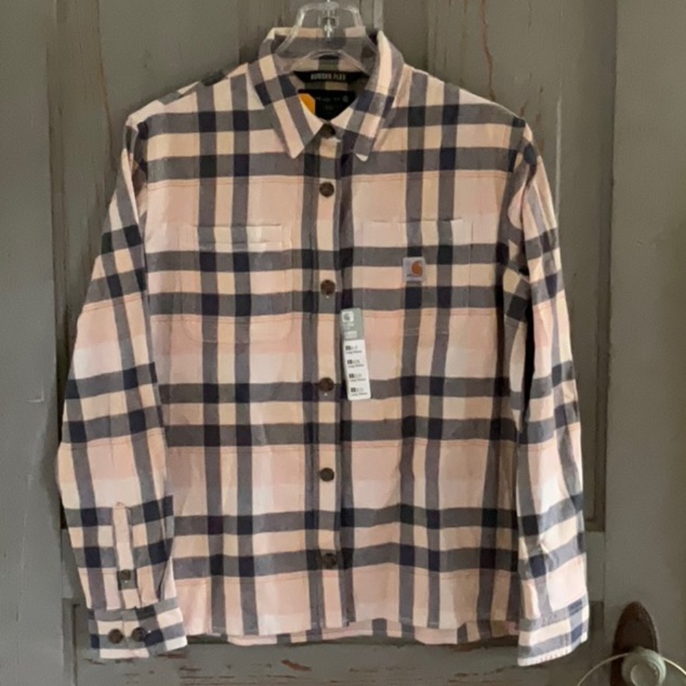 CARHARTT Women’s Pink/Gray Plaid Rugged Flex Button Front Shirt Size XS
